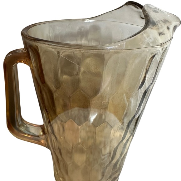 Vintage Jeanette Marigold Carnival Glass Hex Optic Pitcher and Tumblers - Picture 5 of 13